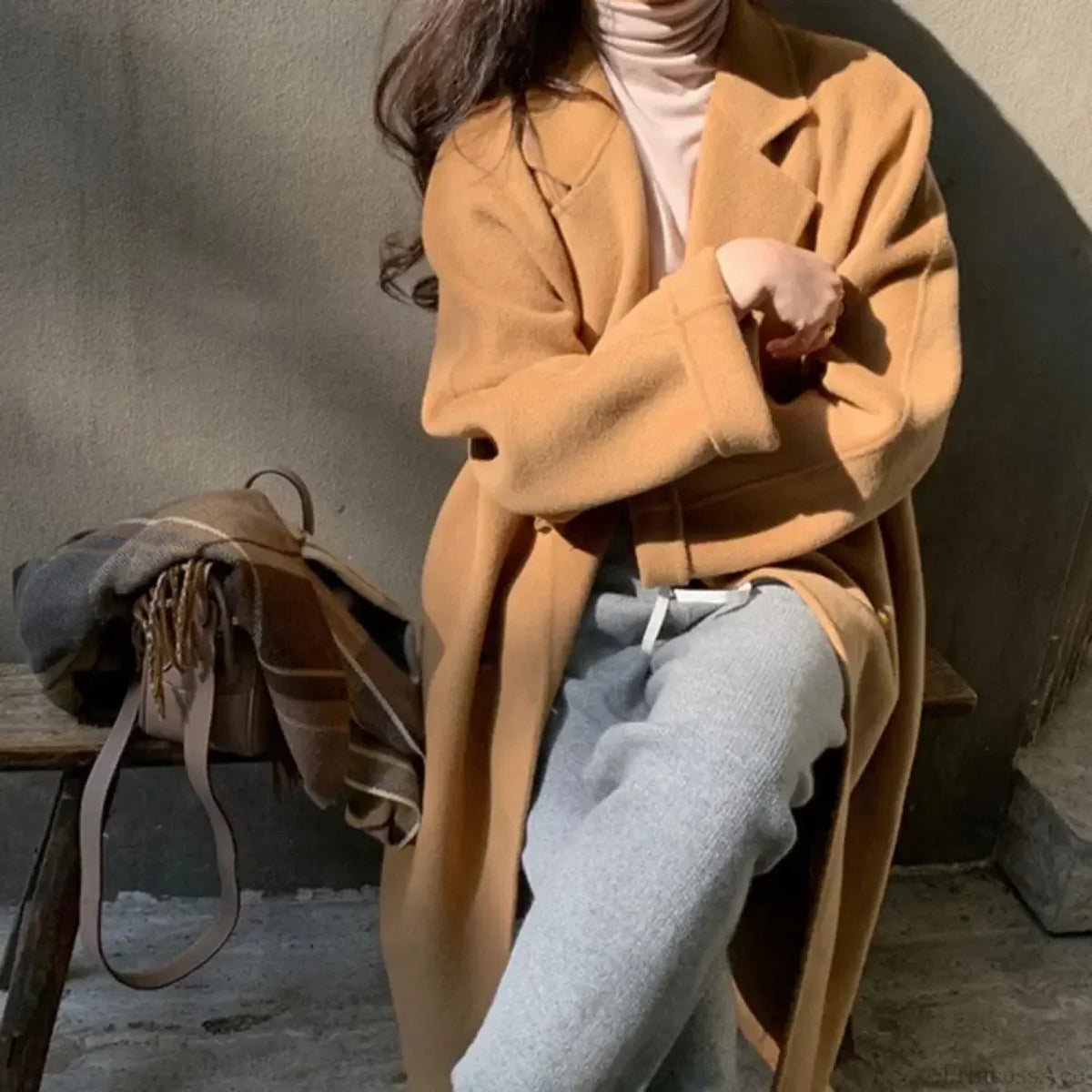 Casual Woolen Notch Collar Spring Overcoat