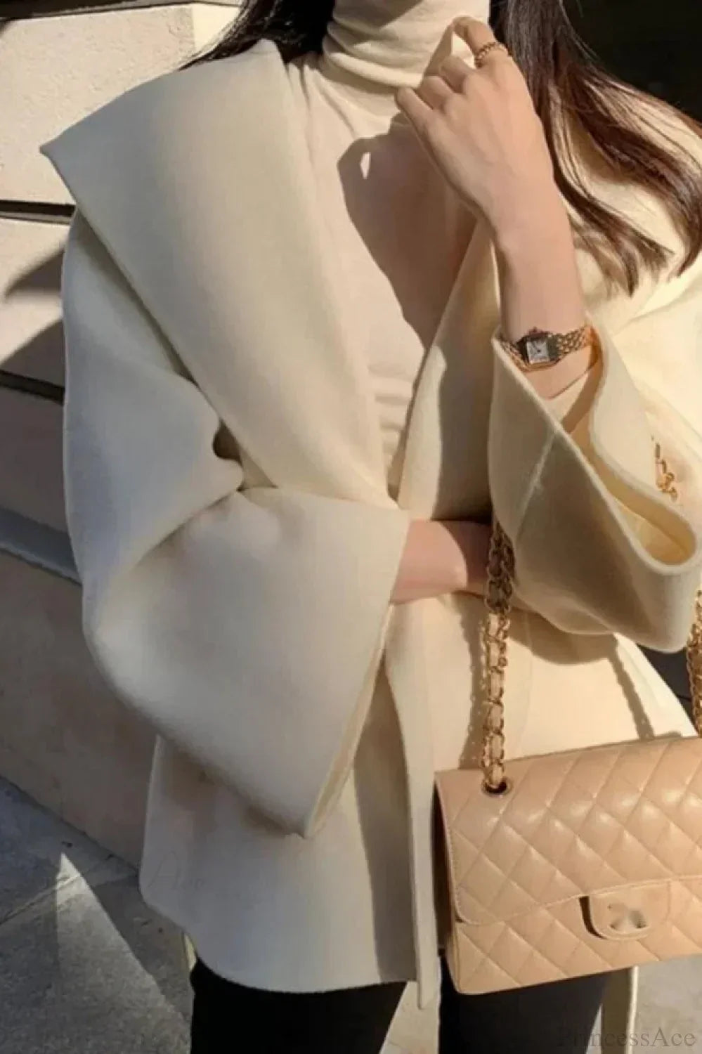 Chic Brown Woolen Hooded Overcoat