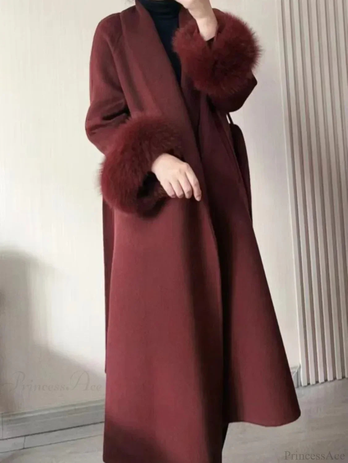 Chic Brown Woolen Tops Overcoat
