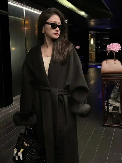 Chic Brown Woolen Tops Overcoat
