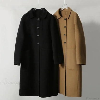 Commute Style Woolen Lapel Overcoat