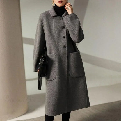 Commute Style Woolen Lapel Overcoat