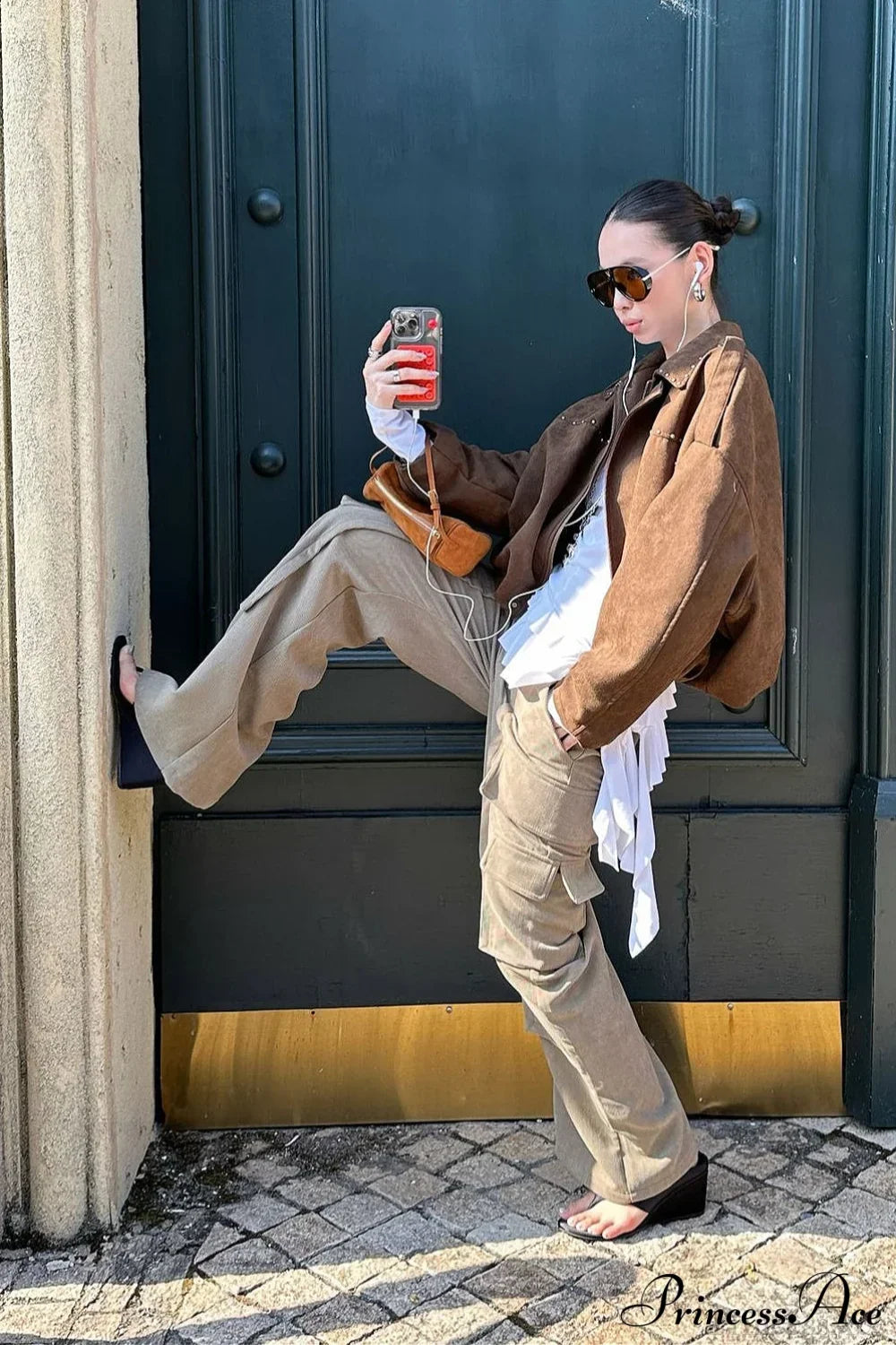 Corduroy Paneled Double Pocket Cargo Pants