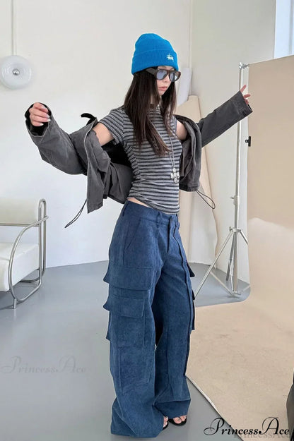 Corduroy Paneled Double Pocket Cargo Pants