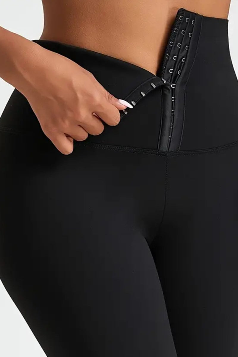 Double Row Button High-Waist Sculpting Fleece Leggings