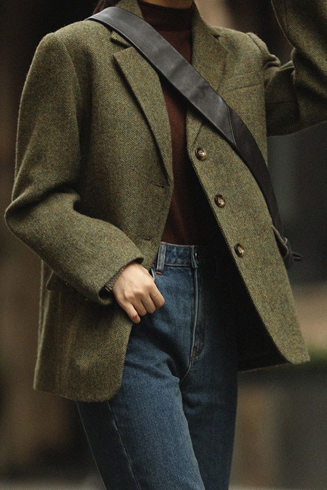 Wool Blend Single Breasted Blazer