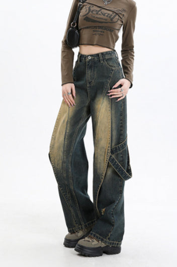 Vintage Washed Patchwork Jeans