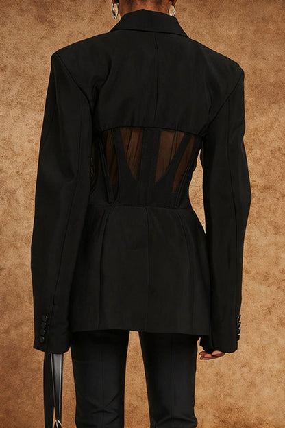 Stylish V-neck Sexy Sheer Mesh Blazer