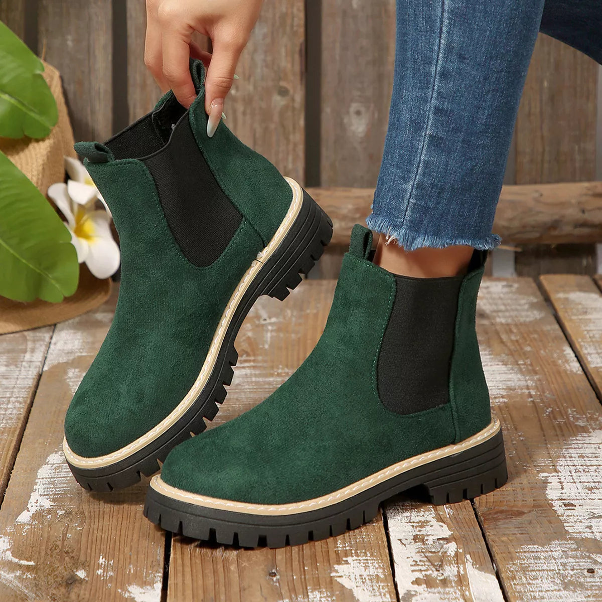 Botines Mujer Tacón Ancho Bloque Punta Redonda - Botas Tobilleras Cómodas Otoño Invierno