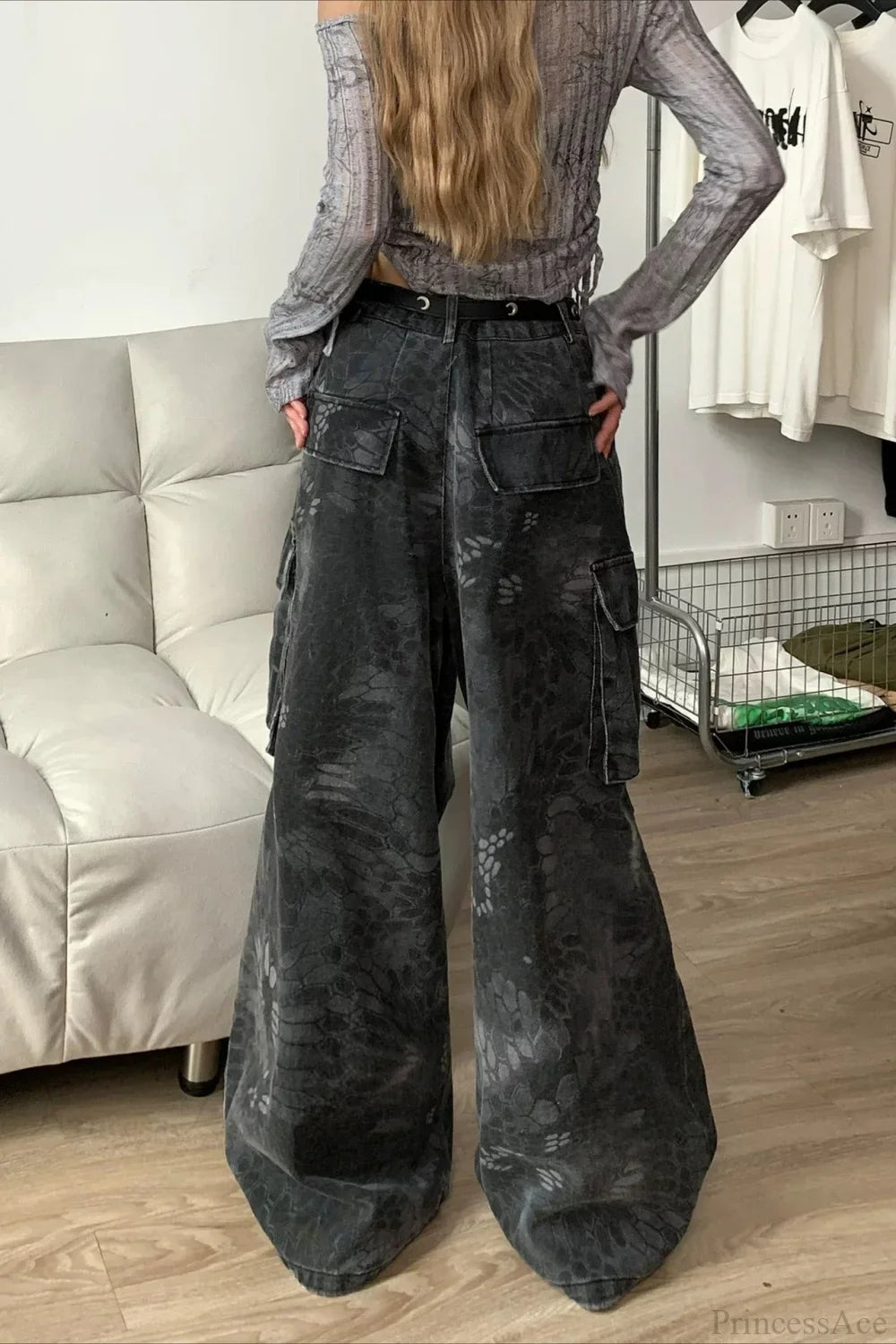Denim Snake Camo Multi-Pocket Cargo Pants