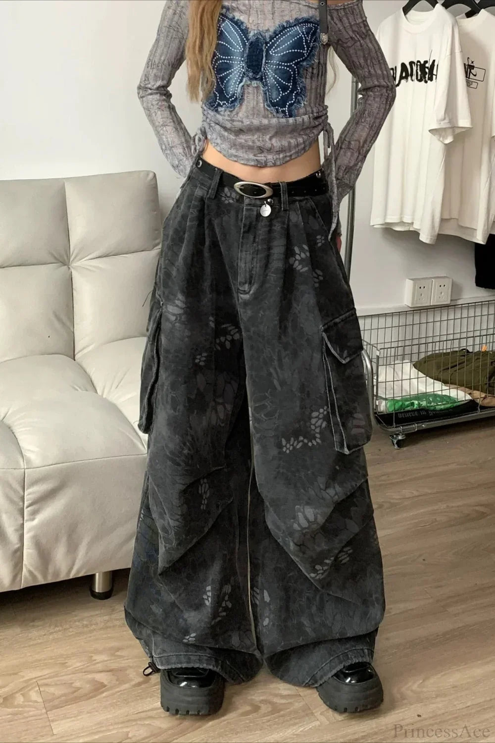 Denim Snake Camo Multi-Pocket Cargo Pants