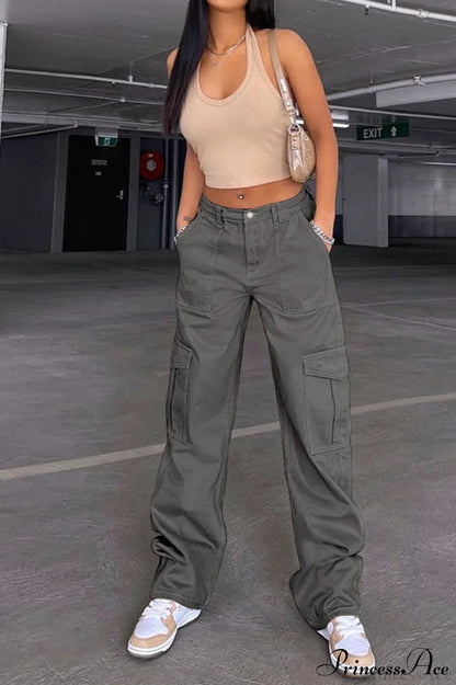 Denim Street Multi-Pocket High Waist Cargo Pants
