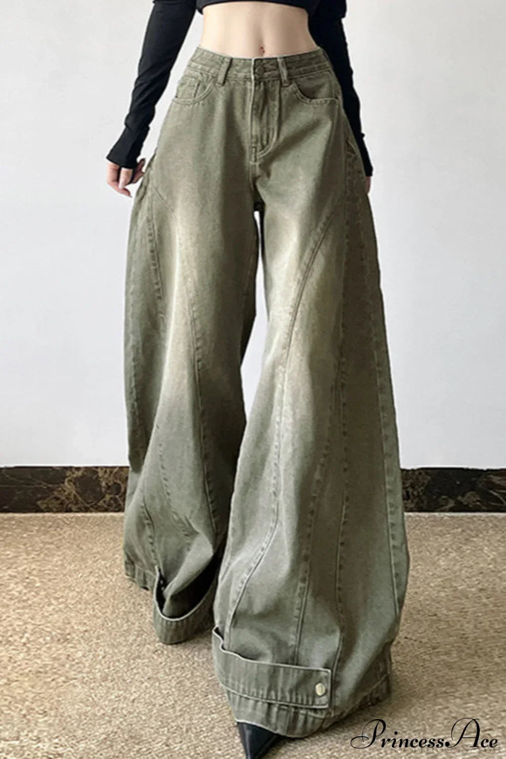 Distressed Low Waist Flared Wide Leg Jeans