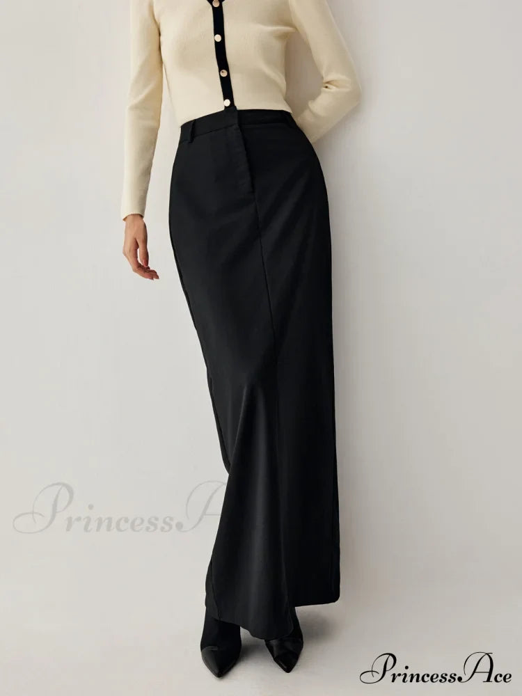 Double Pockets High Trendy Waist Maxi Skirt
