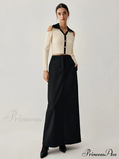 Double Pockets High Trendy Waist Maxi Skirt