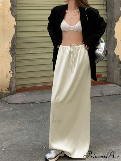 Drawstring Satin Graceful Maxi Skirt
