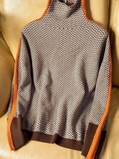 JANELLE – HERRINGBONE HIGH-NECK SWEATER