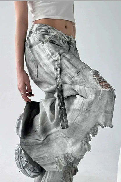 Tie Dye Ripped Wide Leg Jeans
