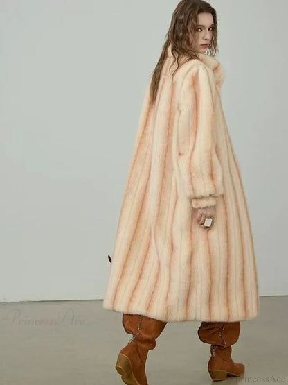 Elegant Standing Collar Faux Fur Mink Overcoat