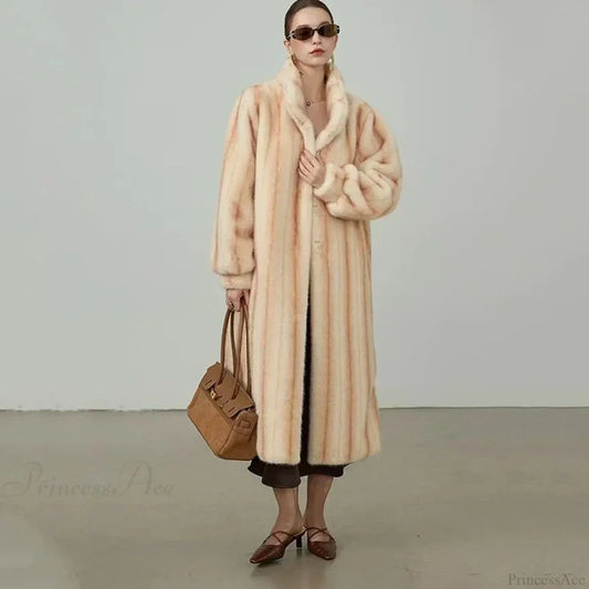 Elegant Standing Collar Faux Fur Mink Overcoat