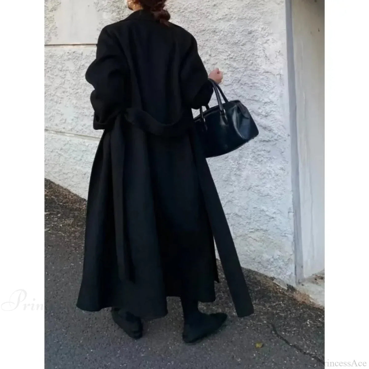 Elegant Woolen Belted Long Overcoat