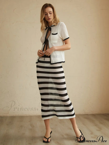 Eyelet Striped Graceful Midi Skirt
