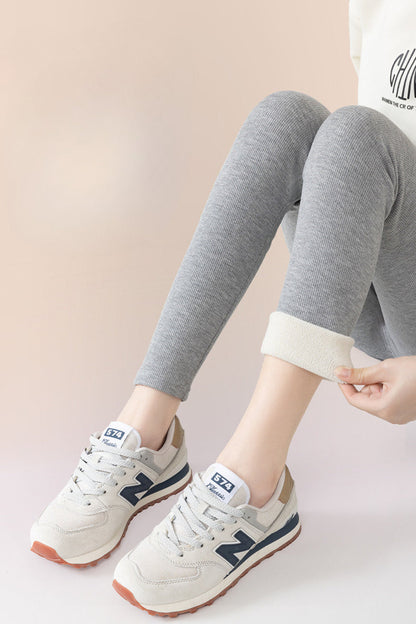 Ribbed Cotton Fleece Lined Slim Fit Ankle Length Leggings