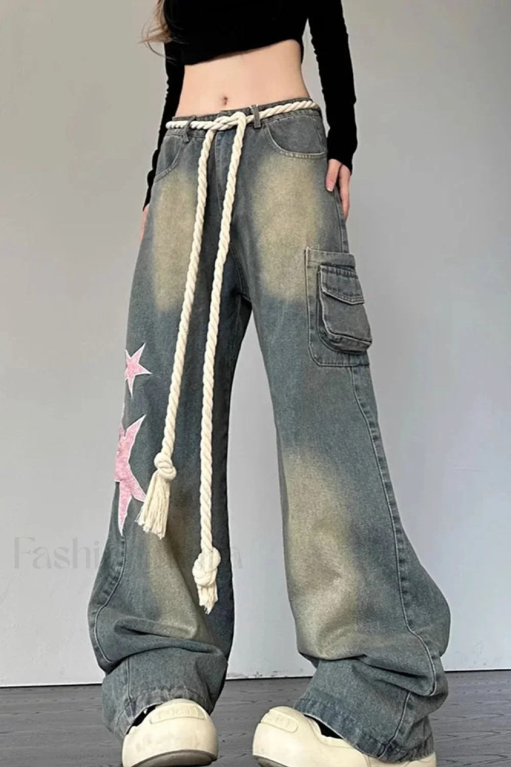 Wide Leg Patchwork Heart Jeans