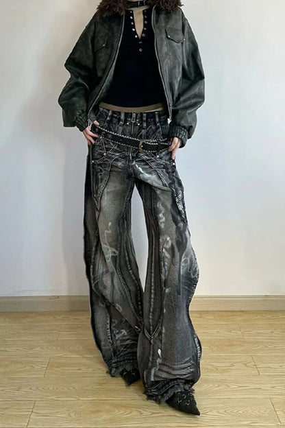 High Waist Loose Fit Graffiti Jeans