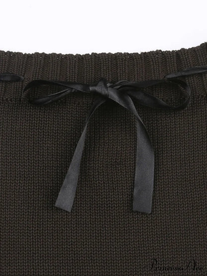 Slim Fit Frayed Hem Brown Mini Skirt