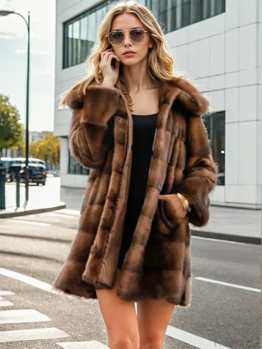 Faux Fur Hooded Button Loose Overcoat