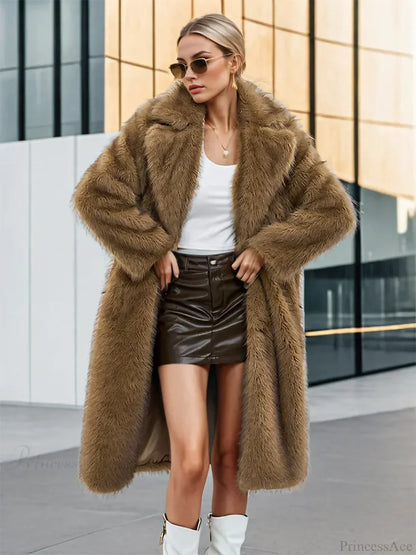 Faux Fur Lapel Loose Long Sleeve Overcoat
