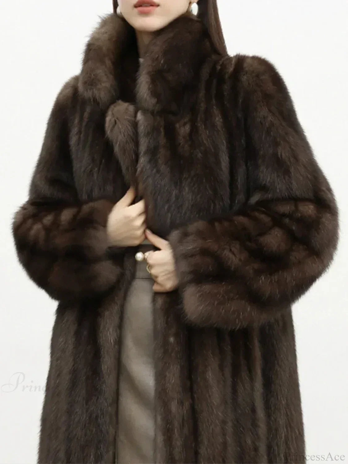 Faux Fur Lapel Pit Fabric Drape Overcoat