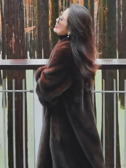 Faux Fur Lapel Plush Imitation Mink Overcoat