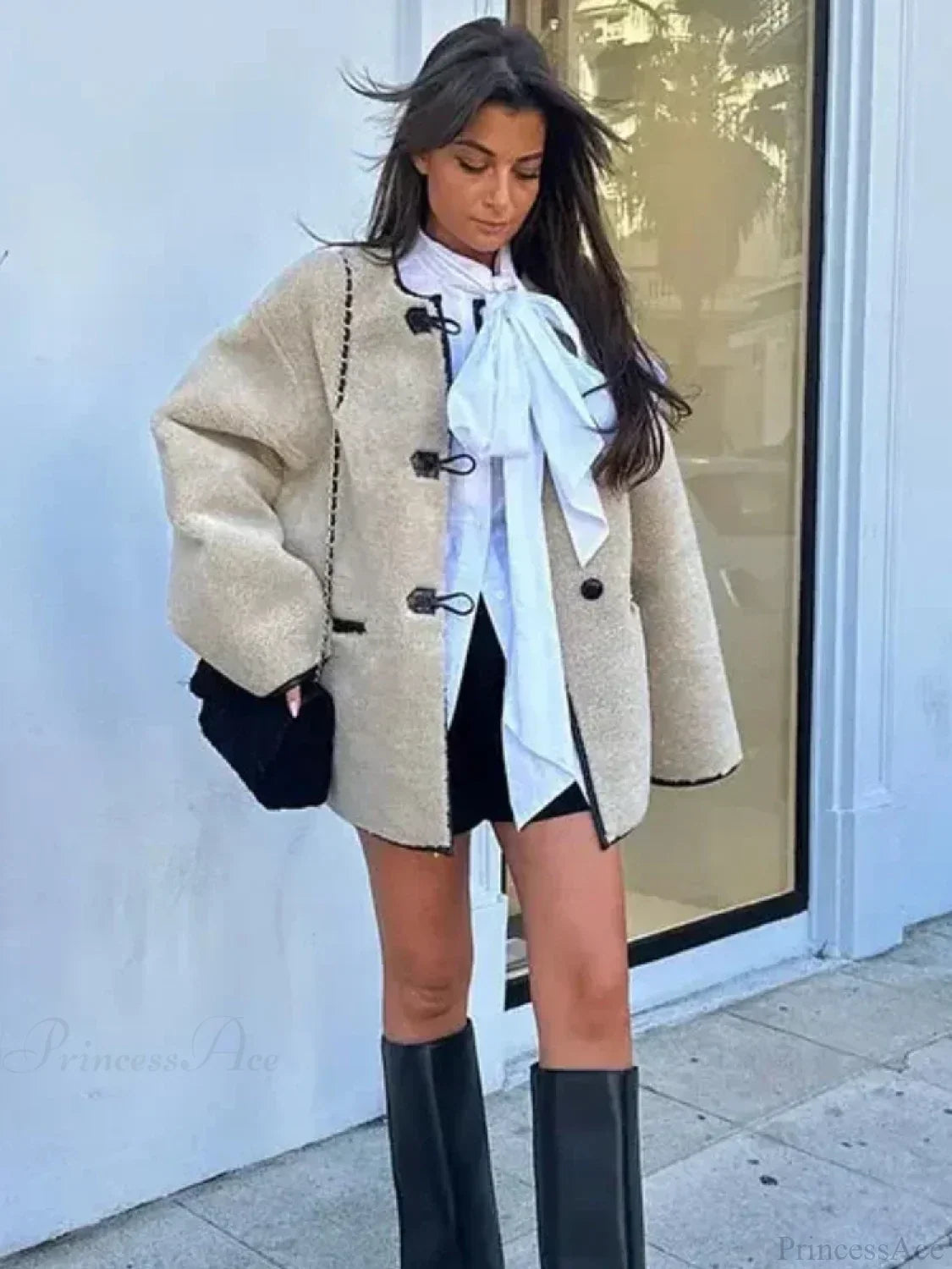 Faux Wool Loose Retro O-neck Overcoat