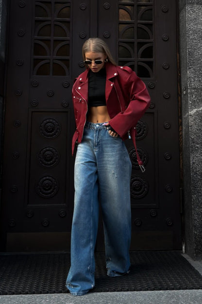 Washed Low Waist Straight Leg Jeans