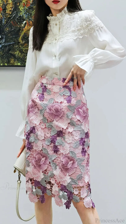 Floral Lace Pencil Skirt for Women