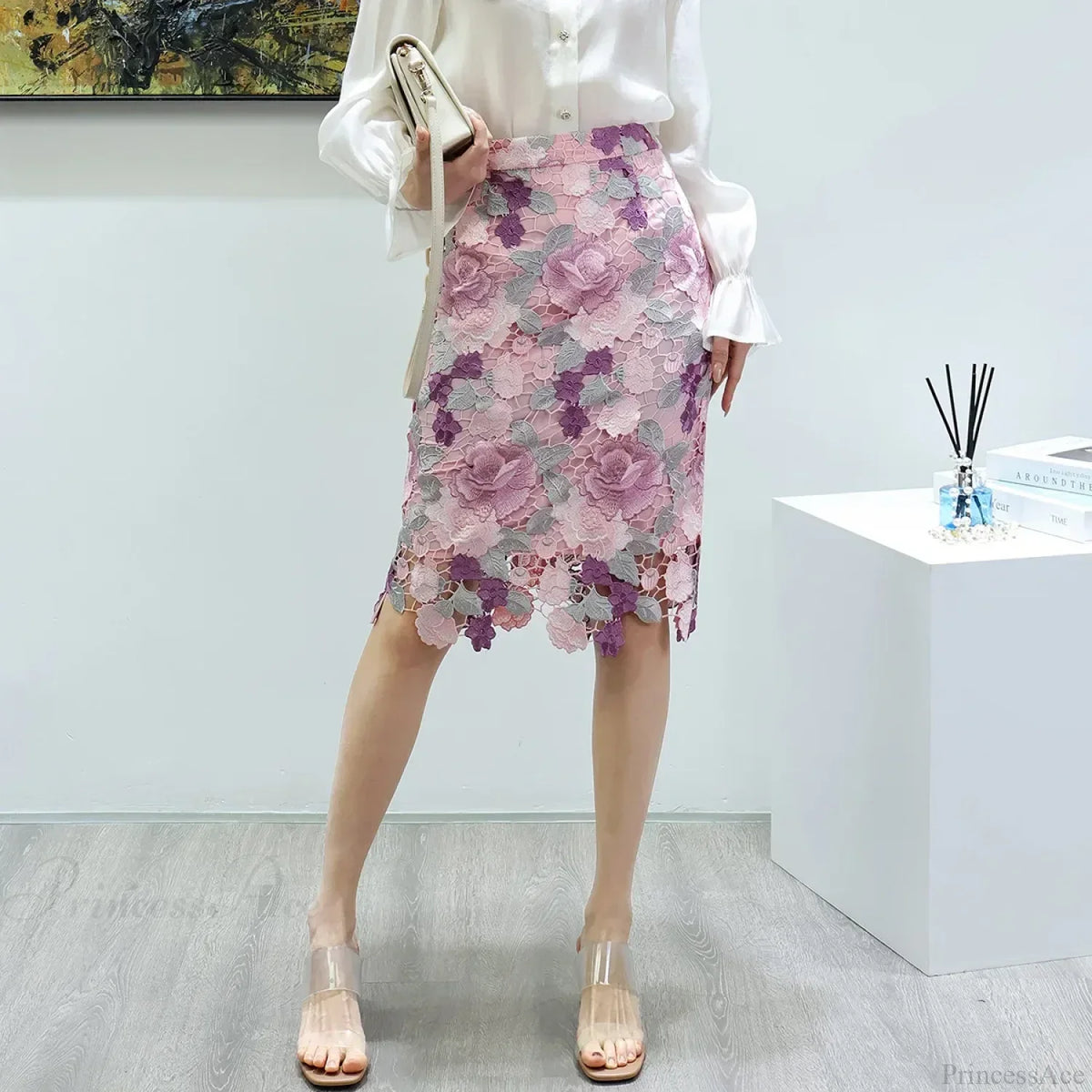 Floral Lace Pencil Skirt for Women
