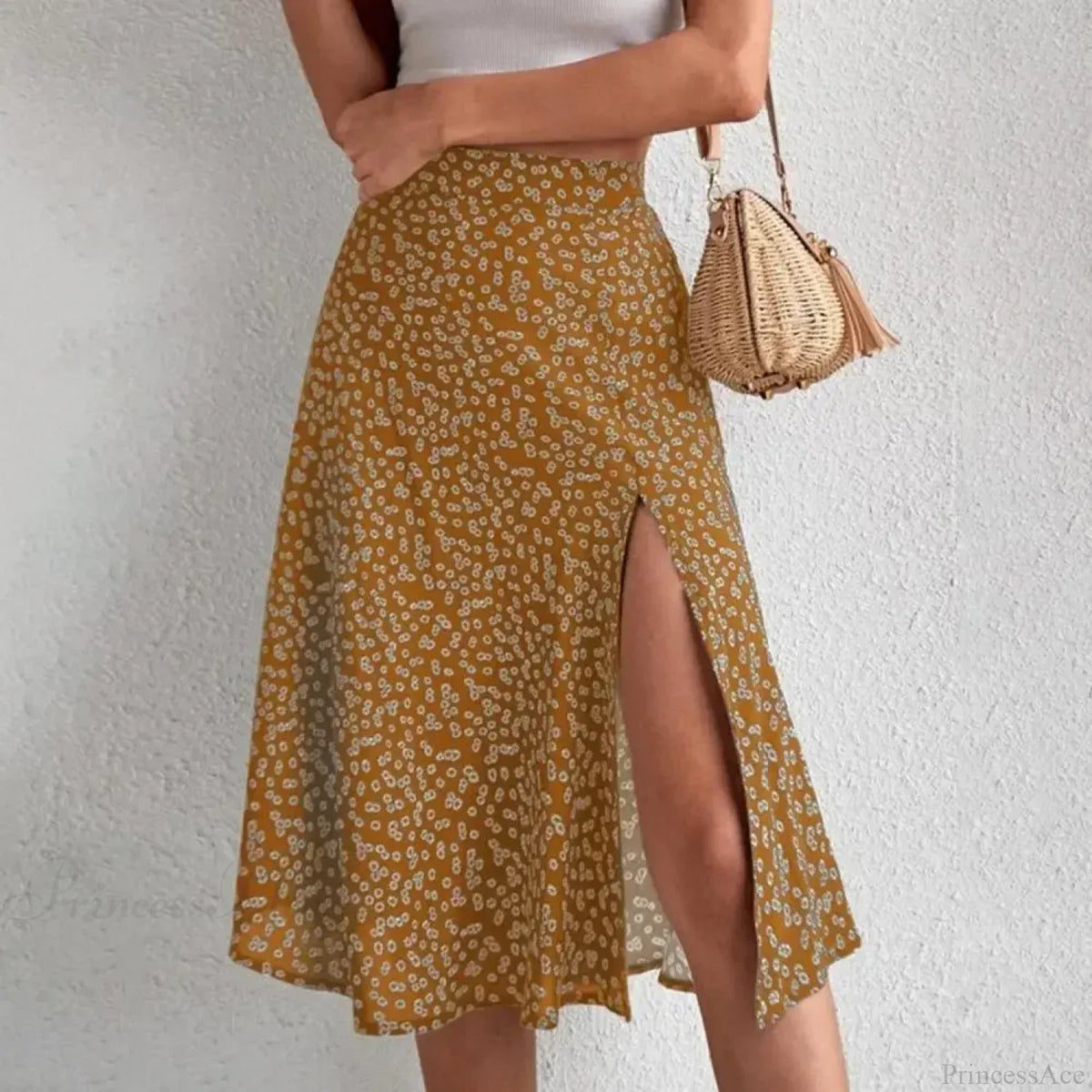 Floral Print Slit A-Line High Waist Loose Skirt