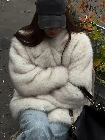 Fluffy Faux Fur Lapel Short Overcoat