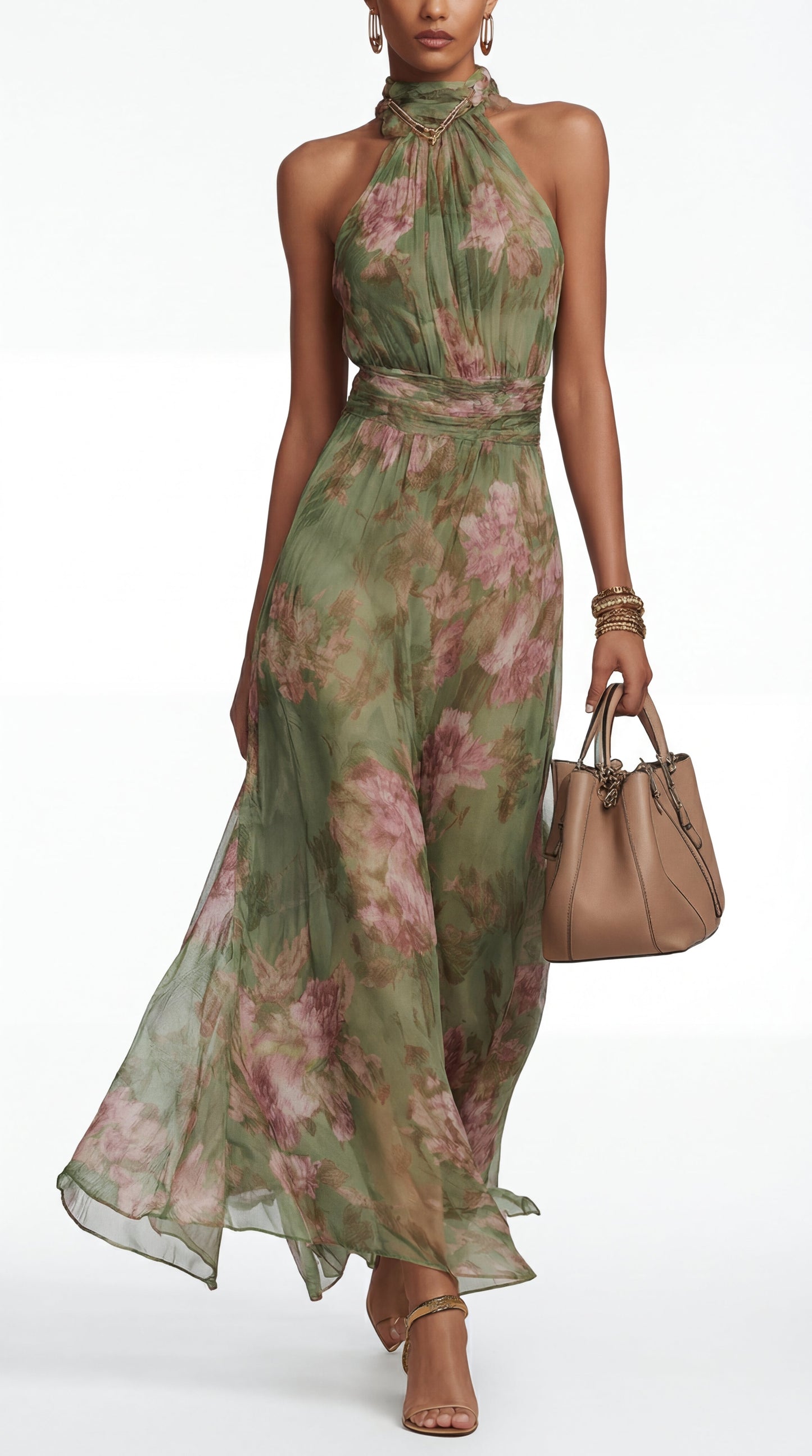 Livia™ | Elegant floral halter maxi dress