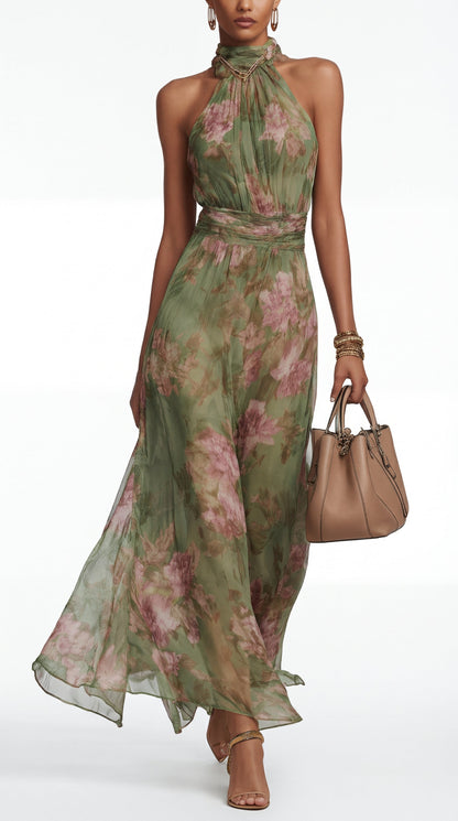Livia™ | Elegant floral halter maxi dress