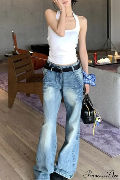 Frayed Whisker Vintage Relaxed Straight Jeans
