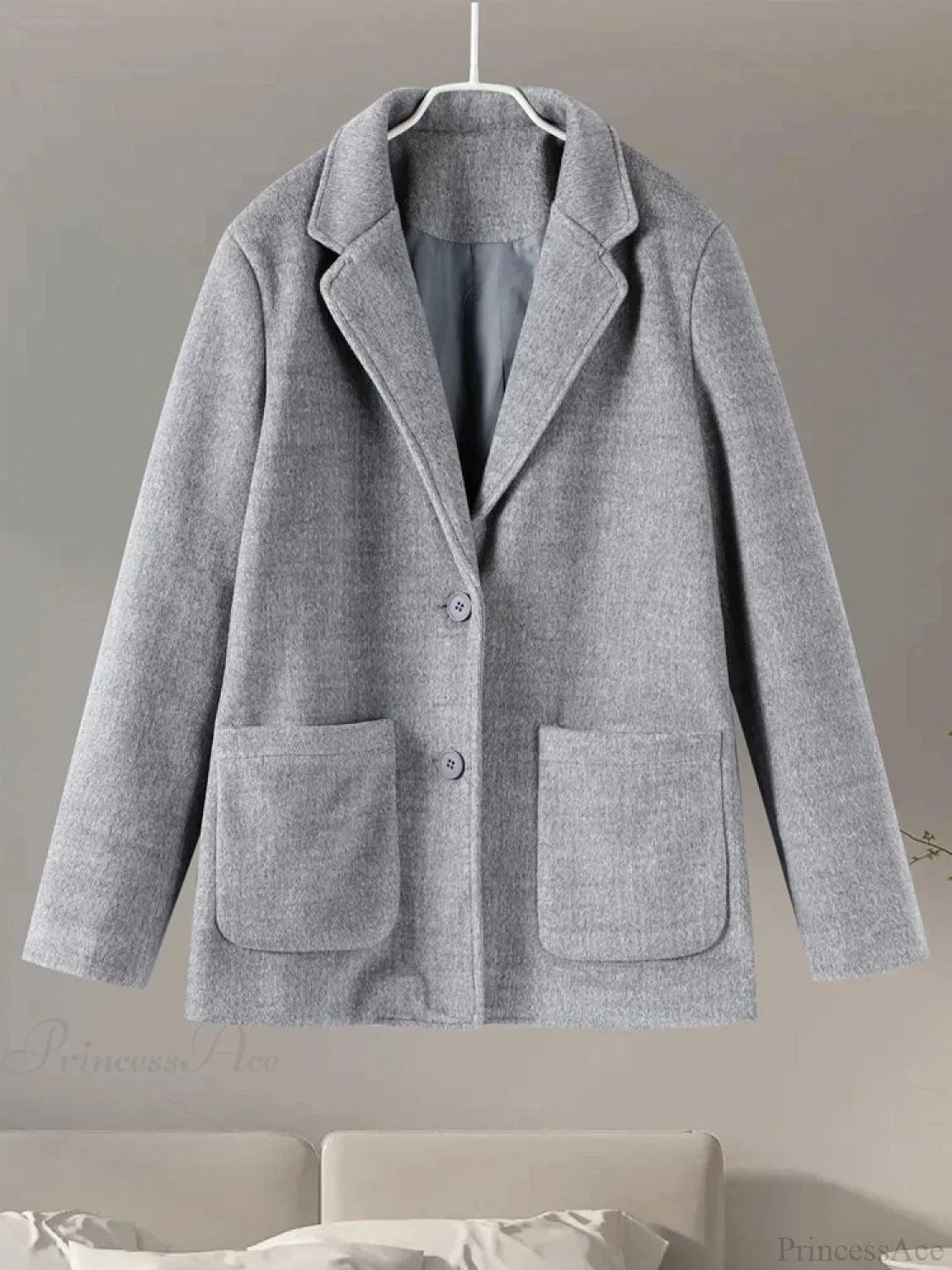Gray Casual Wool Notched Button Up Overcoat