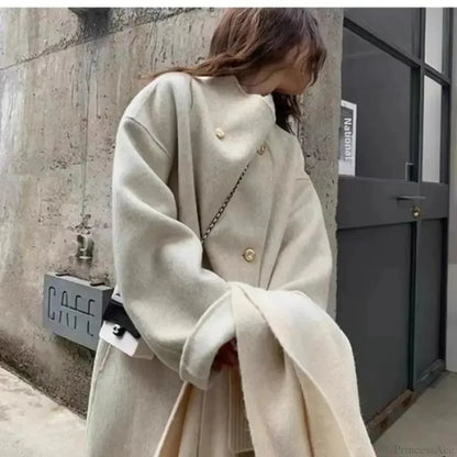 Grey Wool Loose-Fit Fleece Overcoat