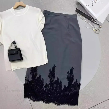 High-Quality Skirt with Lace Unique Design for Office Ladies