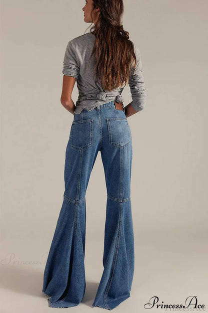 High Waist Floor-Length Wide Flare Elegant Jeans