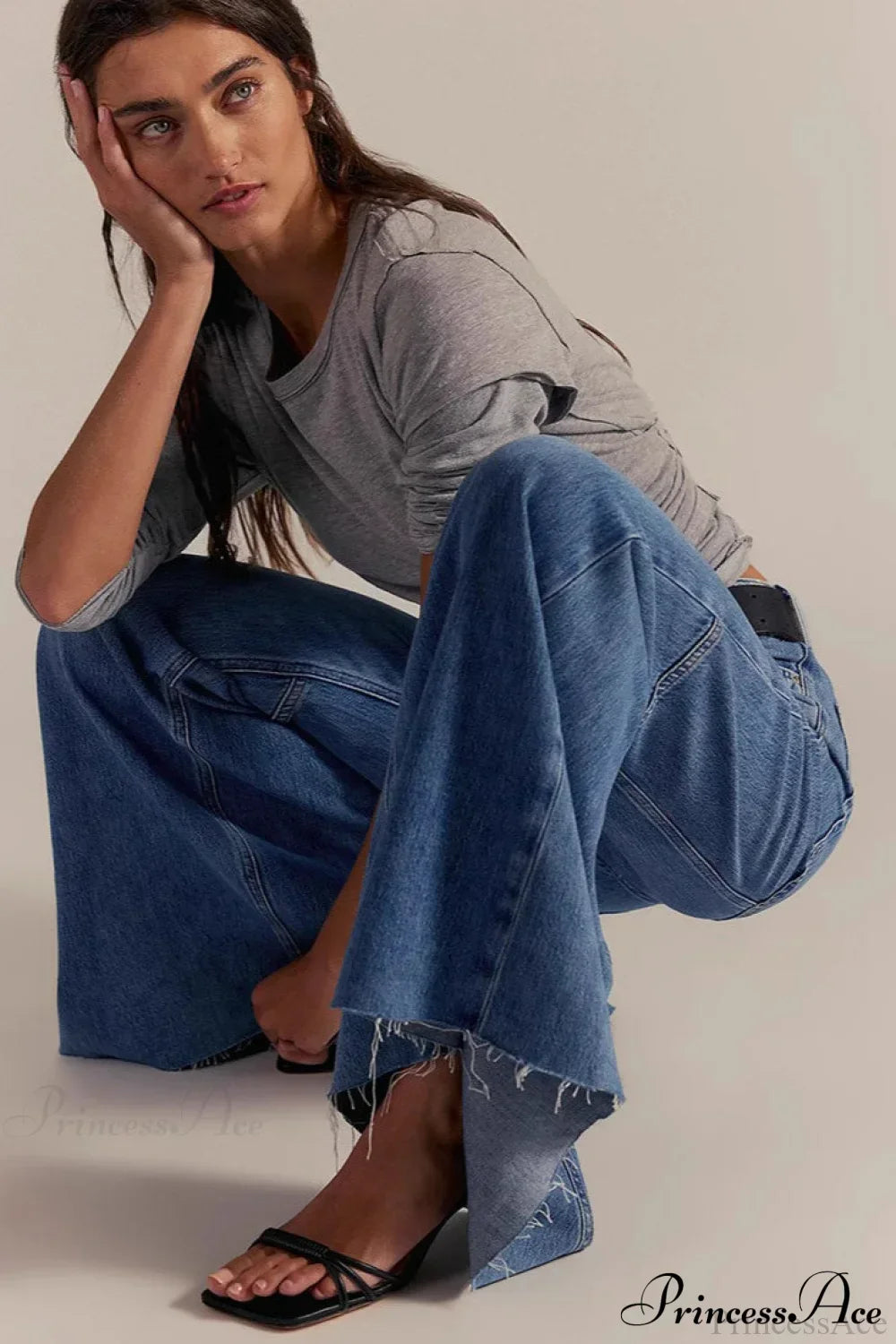 High Waist Floor-Length Wide Flare Elegant Jeans