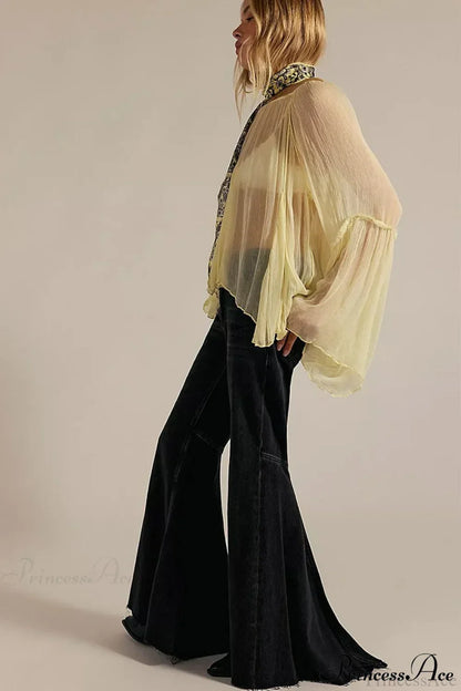 High Waist Floor-Length Wide Flare Elegant Jeans