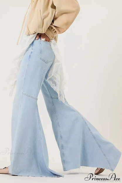 High Waist Floor-Length Wide Flare Elegant Jeans